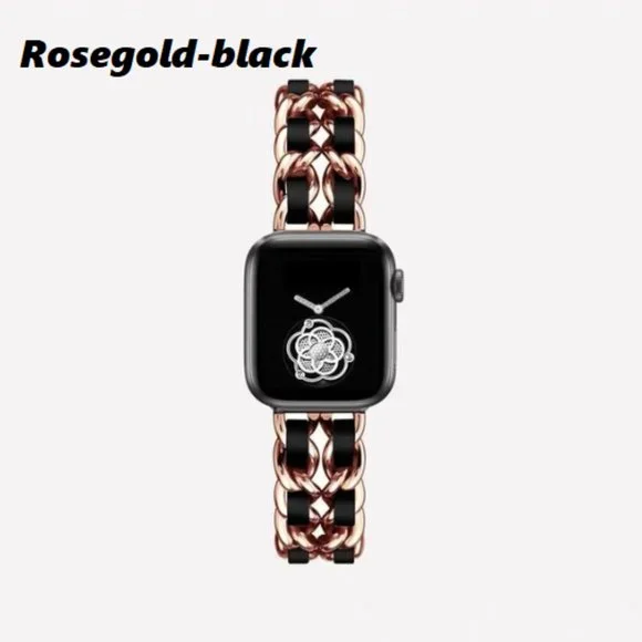 NEW Strap Chain Leather Stainless Band For Apple Watch - PB - Picture 4 of 11